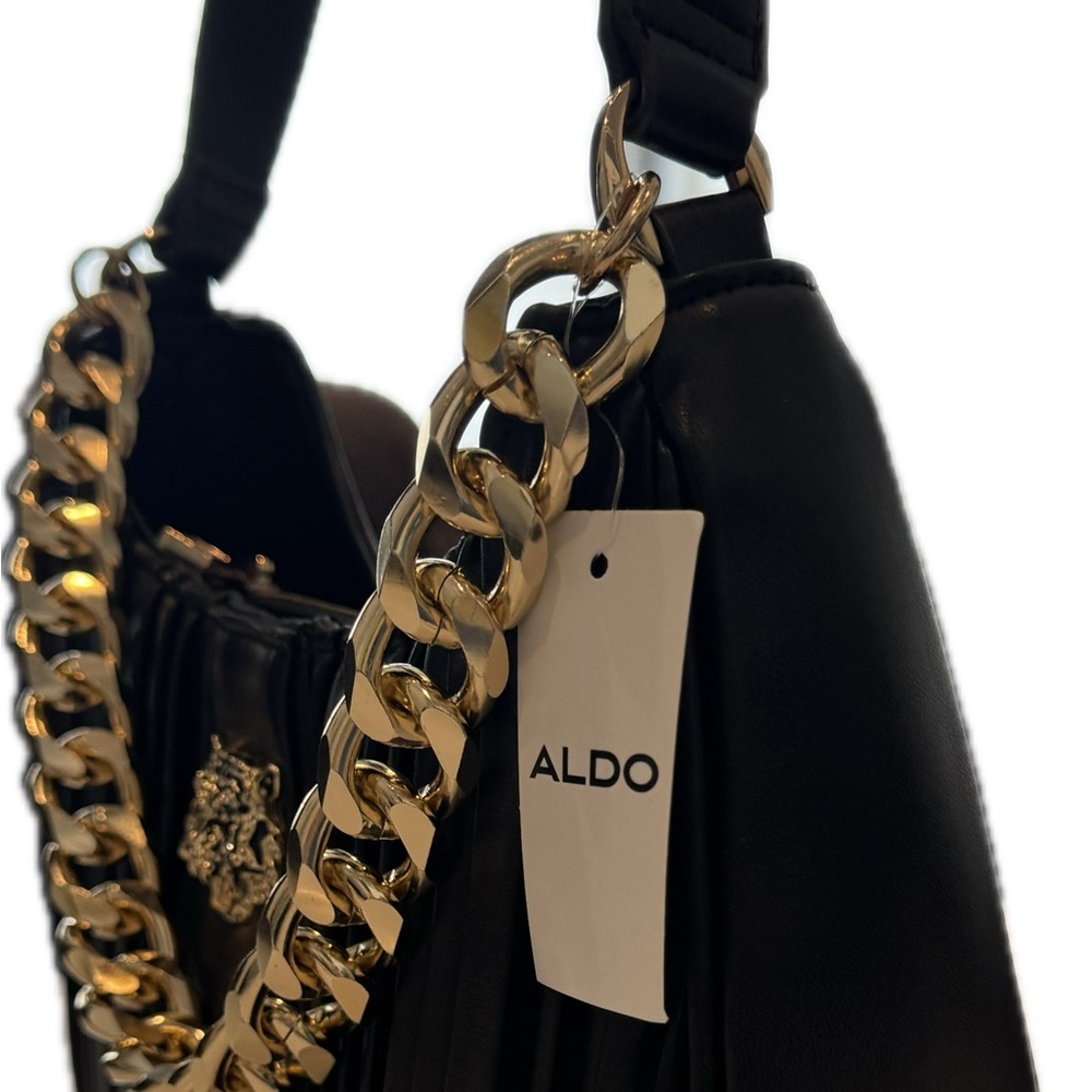 Aldo Black and Gold Shoulder Bag with Chain Detail